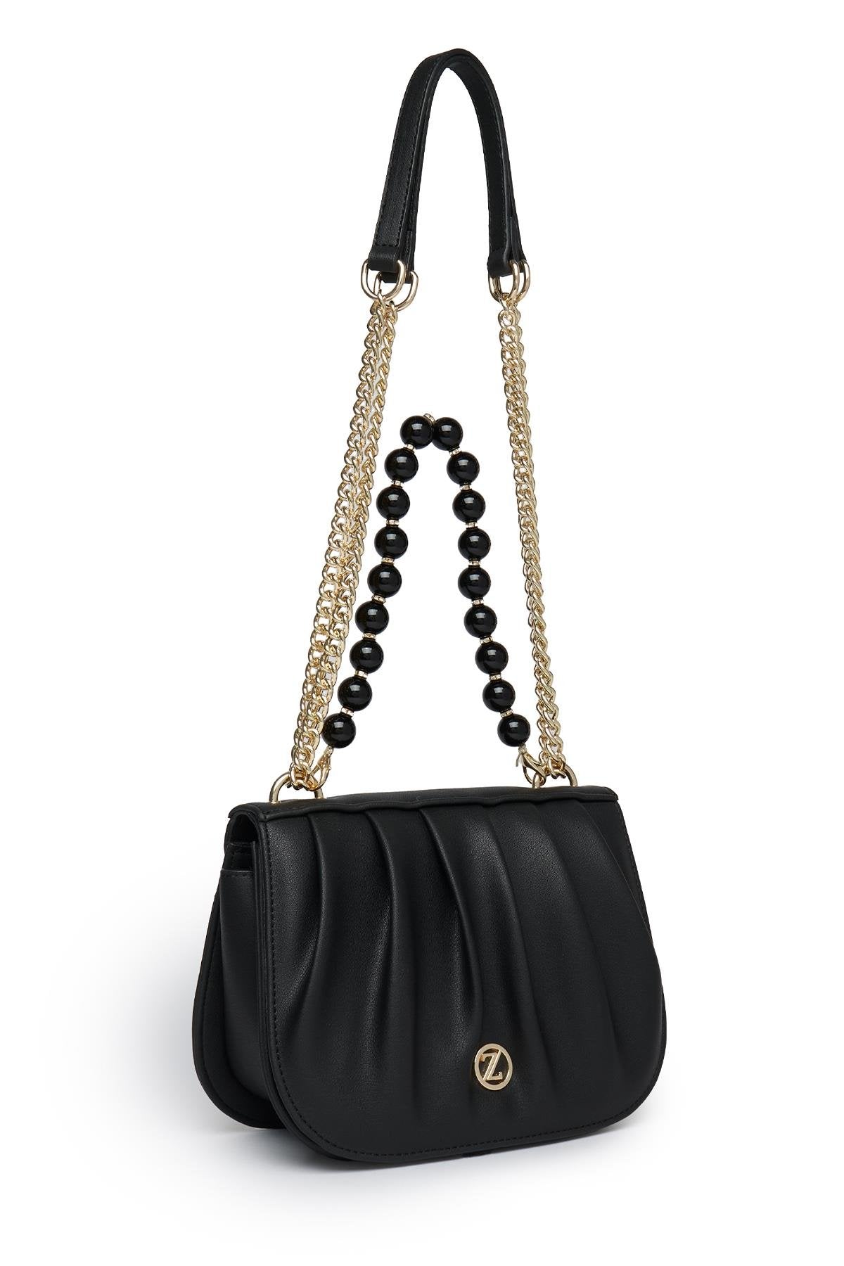 Zincir Askılı Boncuk Detaylı El Ve Omuz Sı Siyah Çanta 0030