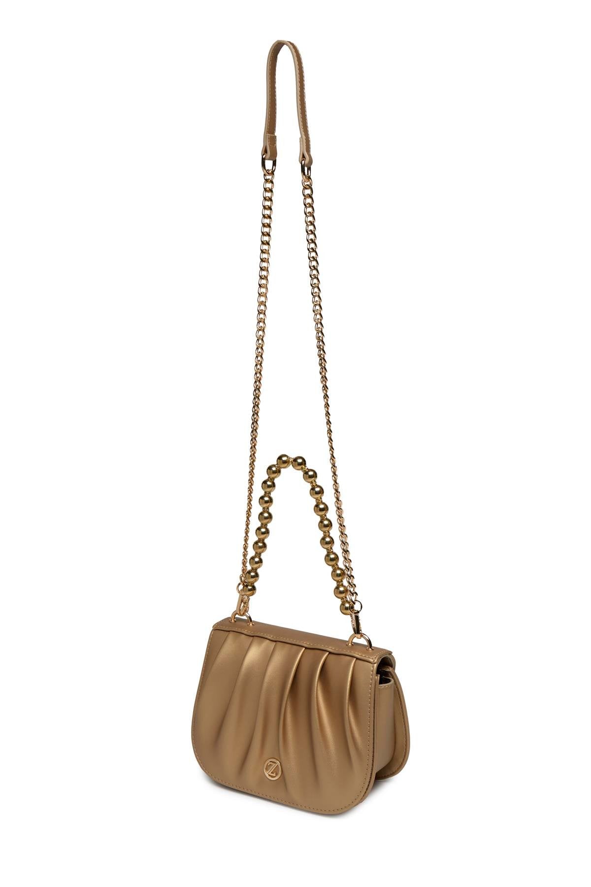 Zincir Askılı Boncuk Detaylı El Ve Omuz Sı Altın Çanta 0030