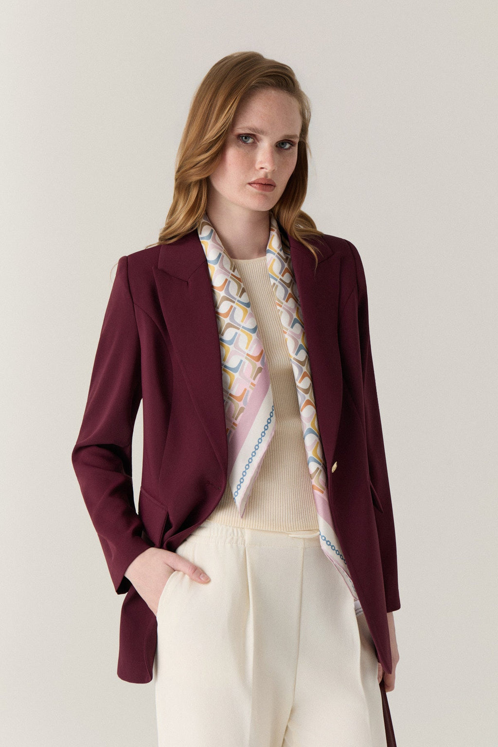 Kruvaze Yaka Tek Düğmeli Blazer Bordo Ceket 0070