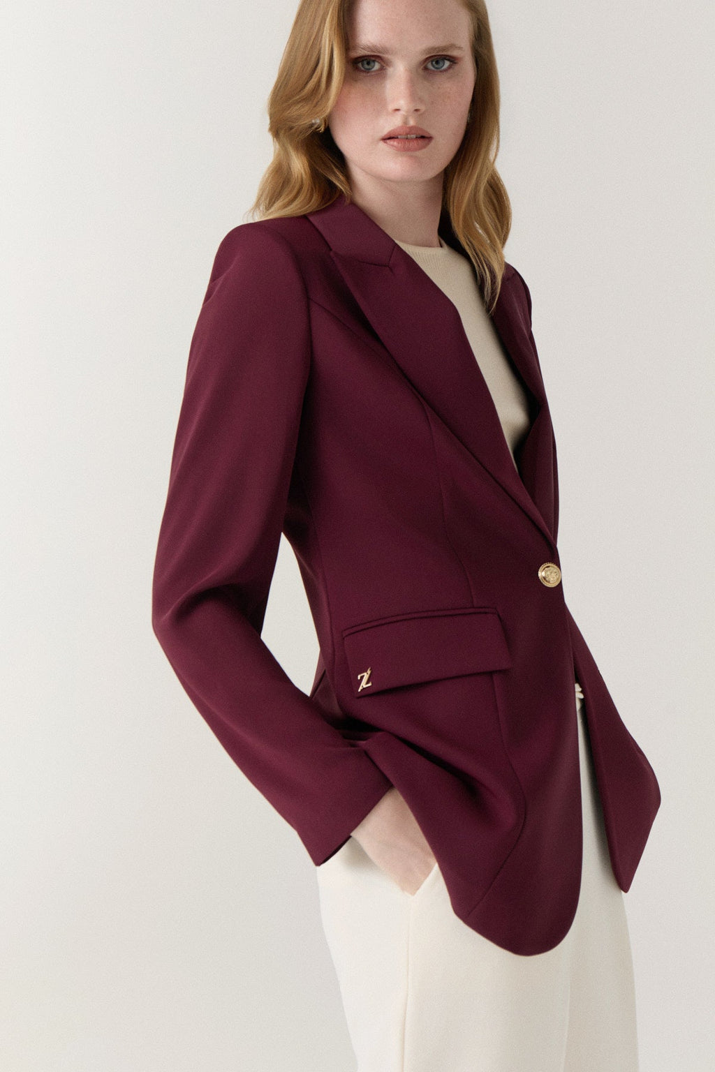 Kruvaze Yaka Tek Düğmeli Blazer Bordo Ceket 0070