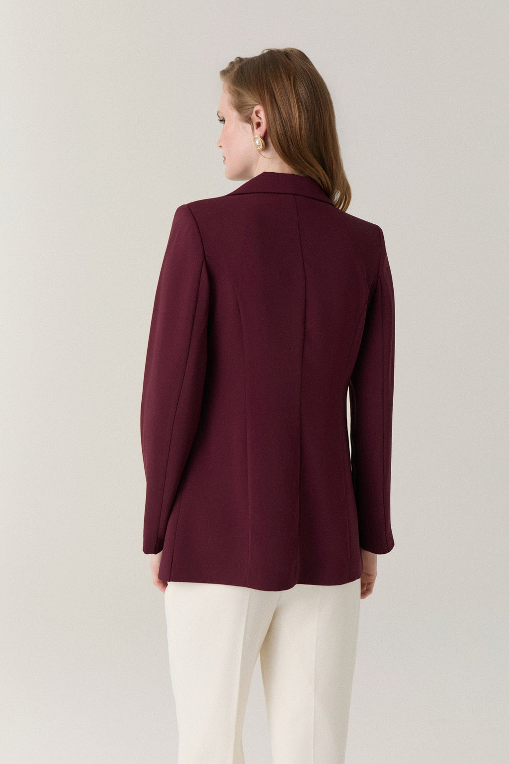 Kruvaze Yaka Tek Düğmeli Blazer Bordo Ceket 0070