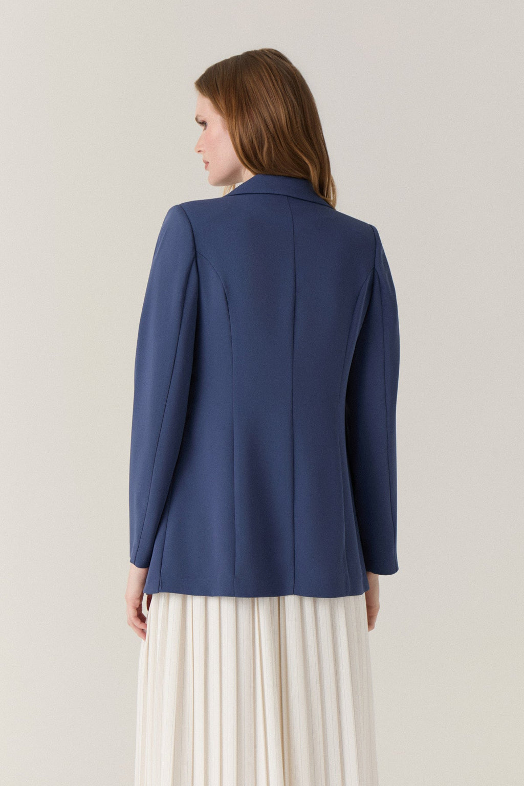 Kruvaze Yaka Tek Düğmeli Blazer Indigo Ceket 0070