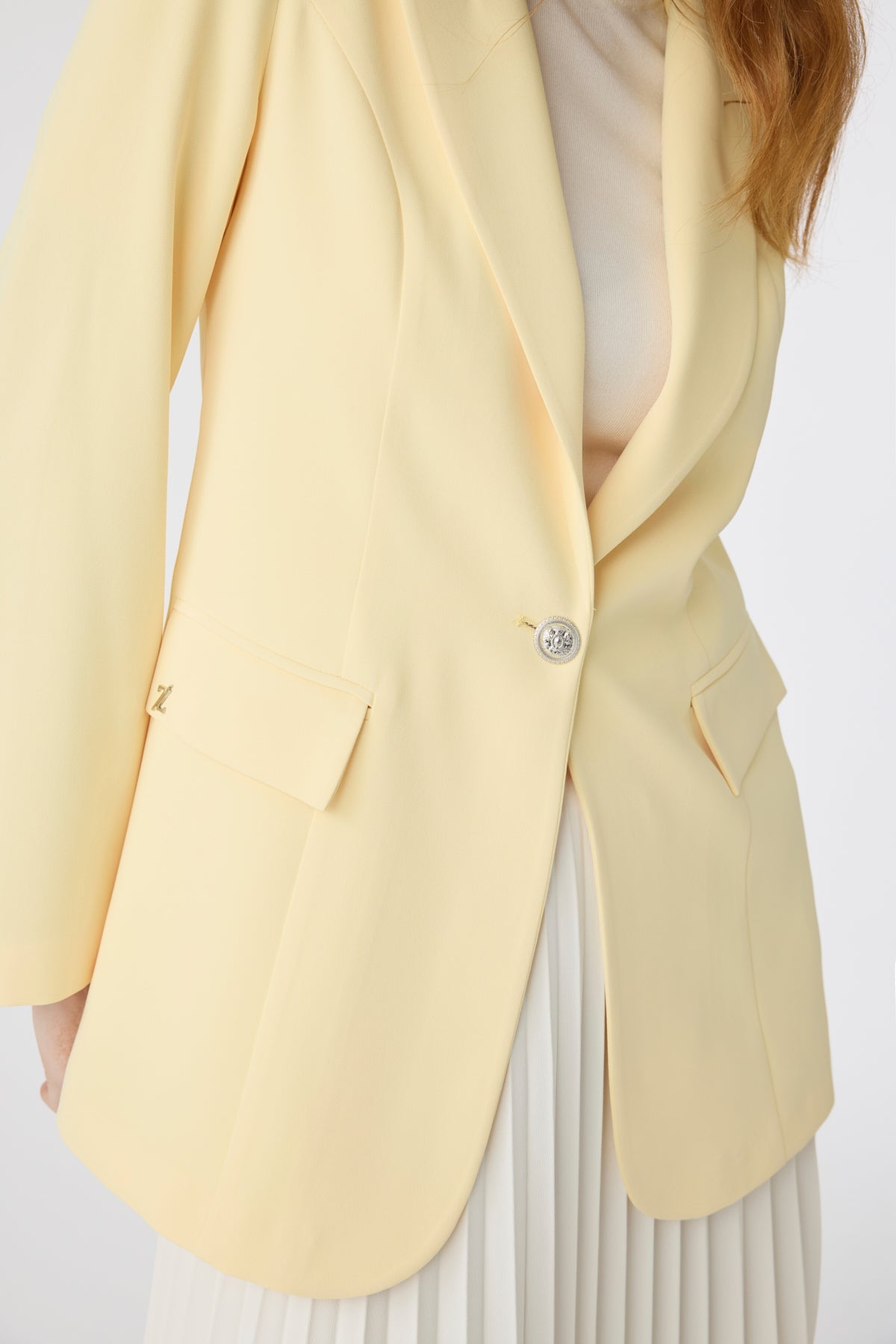 Kruvaze Yaka Tek Düğmeli Blazer Sarı Ceket 0070