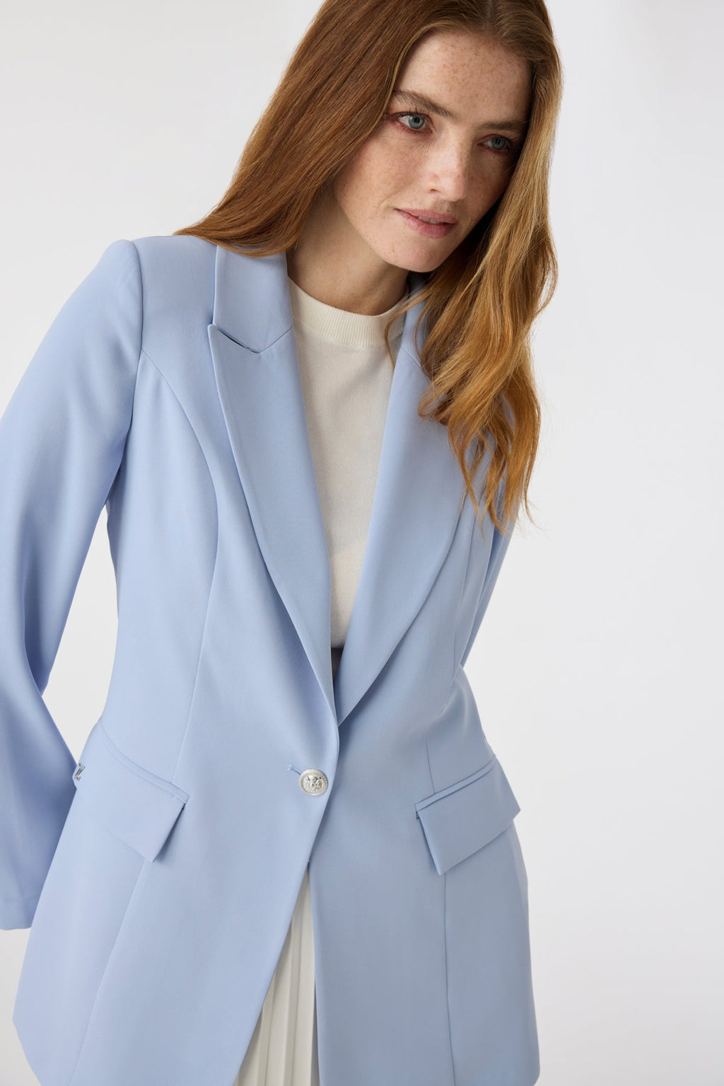 Kruvaze Yaka Tek Düğmeli Blazer Gri/mavi Ceket 0070