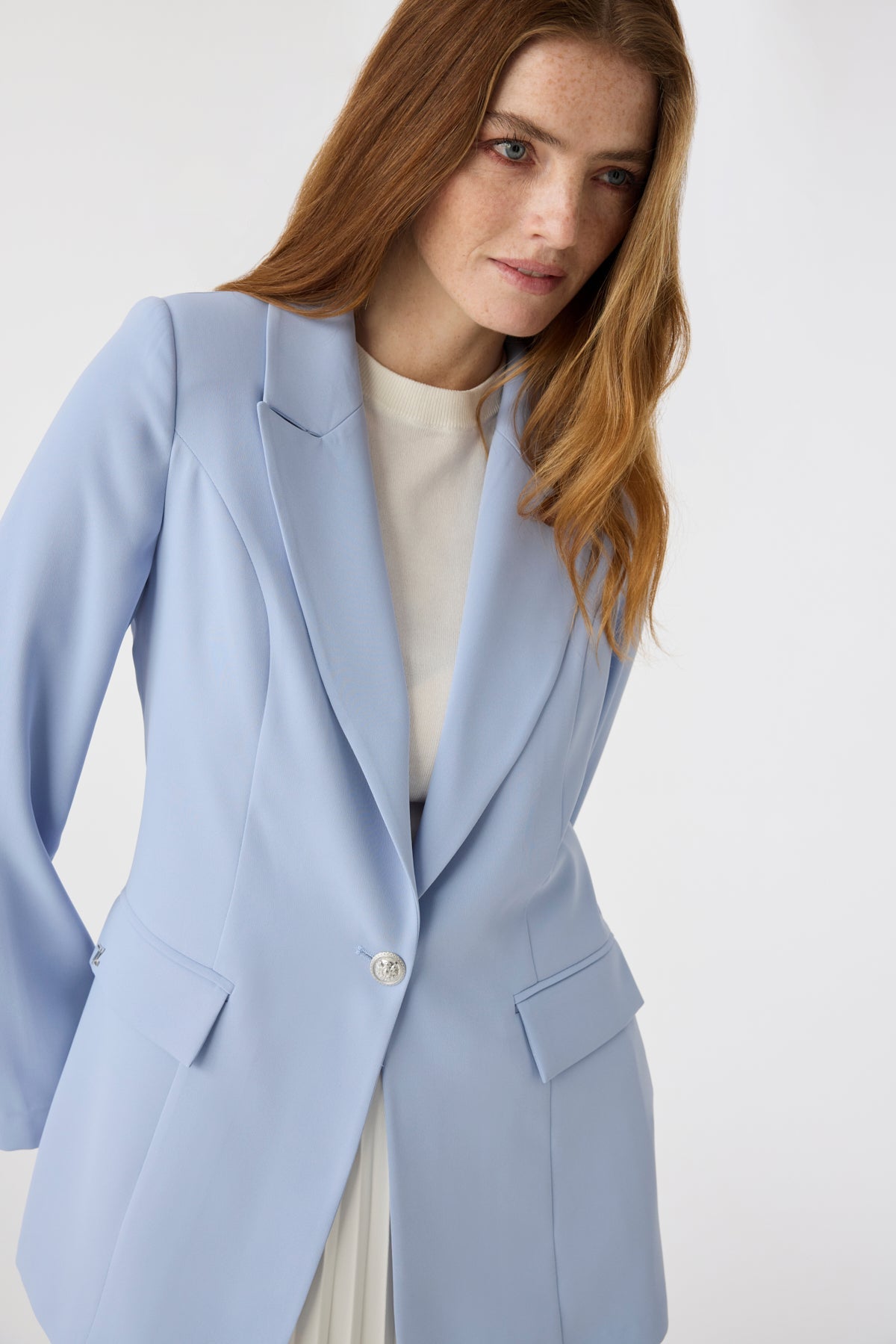 Kruvaze Yaka Tek Düğmeli Blazer Gri/mavi Ceket 0070