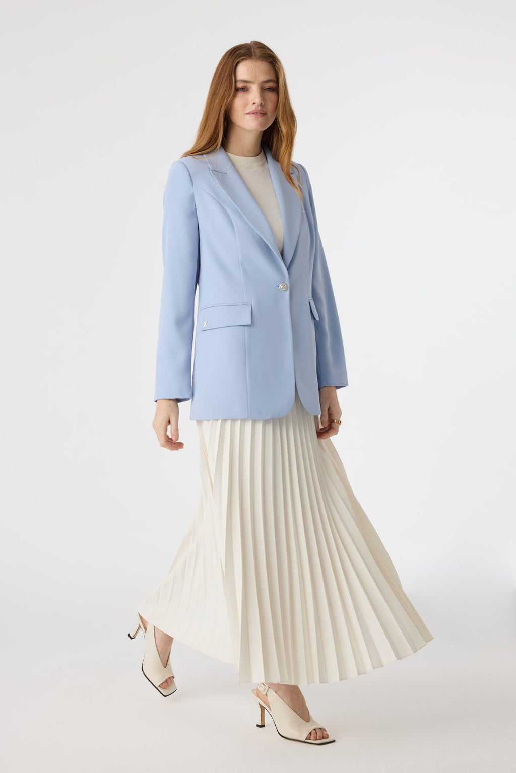 Kruvaze Yaka Tek Düğmeli Blazer Gri/mavi Ceket 0070
