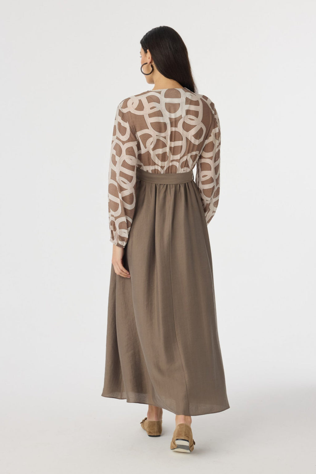 E-0573 ELYRA ELBİSE 38-44 Kahve Elbise 0573