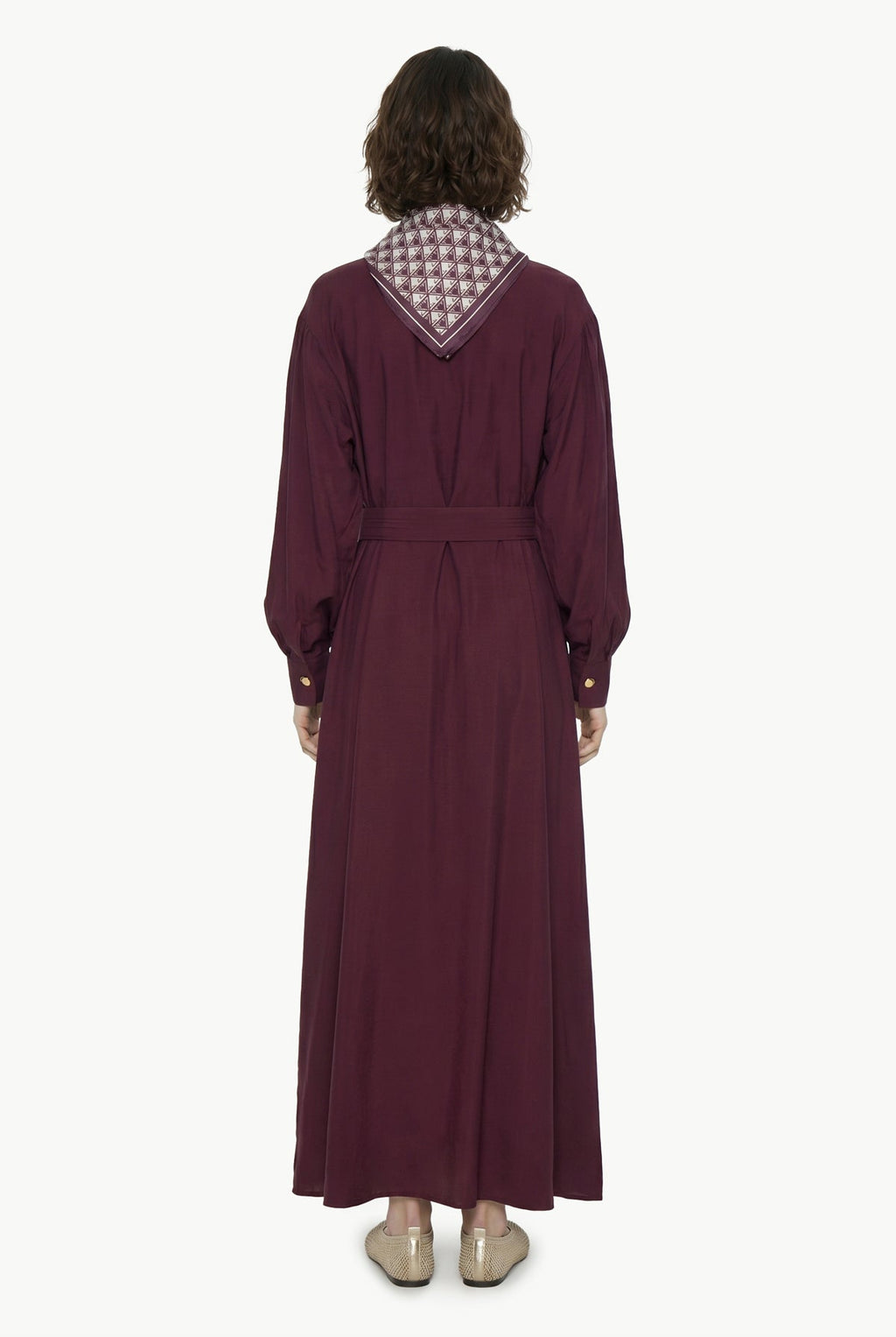 Kuşaklı Şal Detaylı Akışkan Bordo Elbise 0579