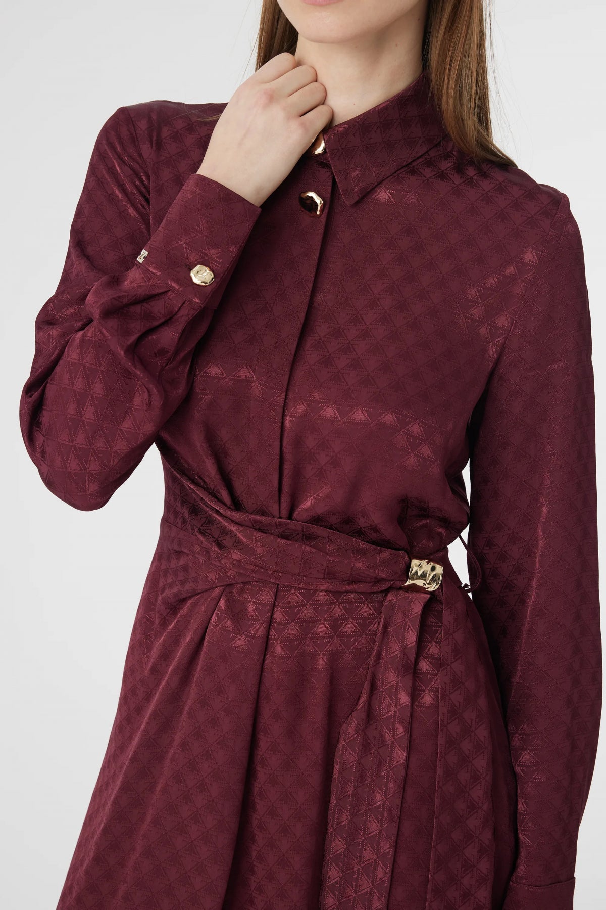 E-0596 GLAZE ELBİSE 38-42 Bordo Elbise 0596