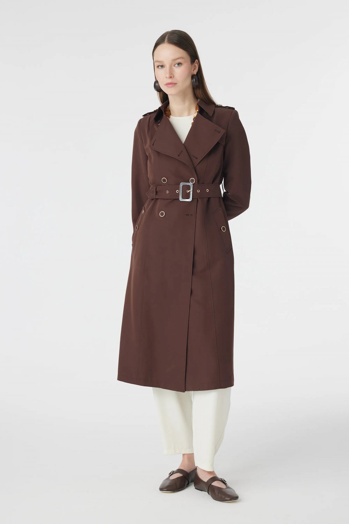 12528 LESNA TRENÇ 38- Kahve Trençkot 12528