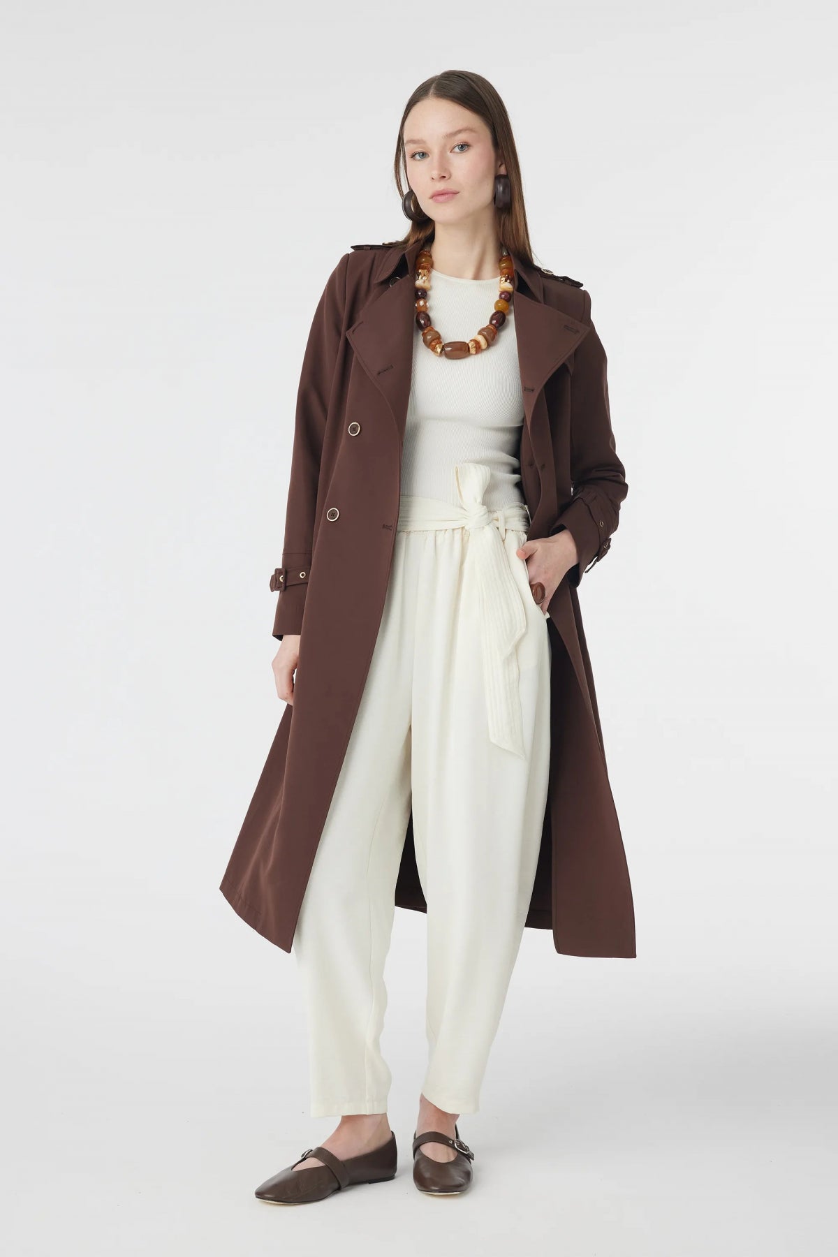 12528 LESNA TRENÇ 38- Kahve Trençkot 12528