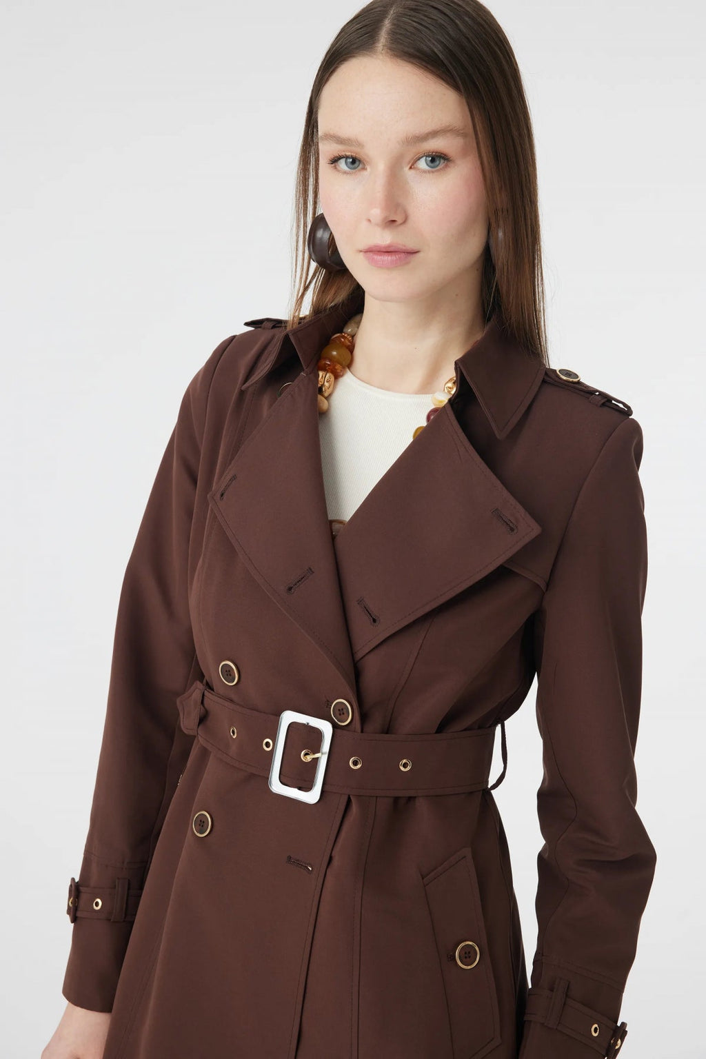 12528 LESNA TRENÇ 38- Kahve Trençkot 12528