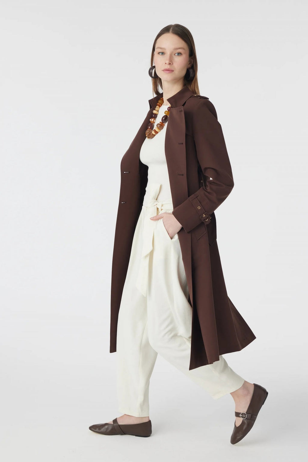 12528 LESNA TRENÇ 38- Kahve Trençkot 12528