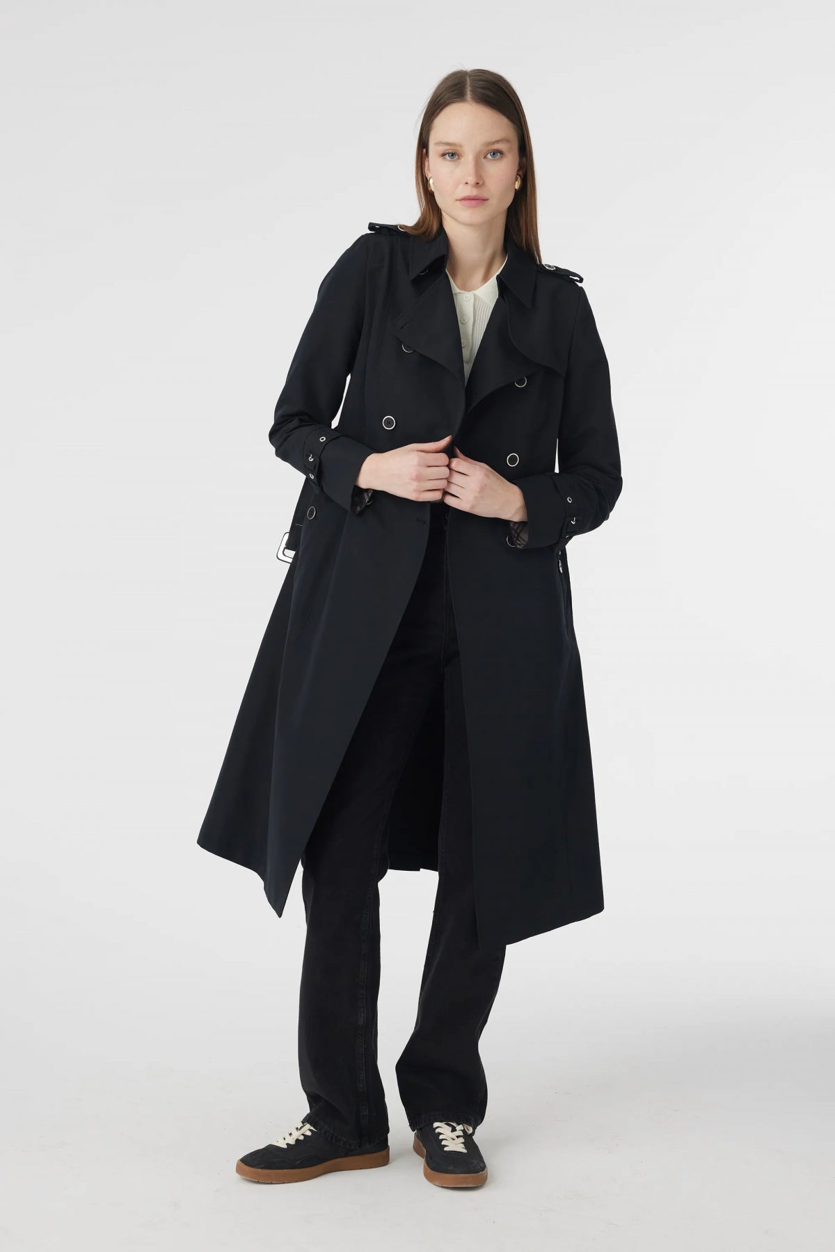 12528 LESNA TRENÇ 38- Siyah Trençkot 12528