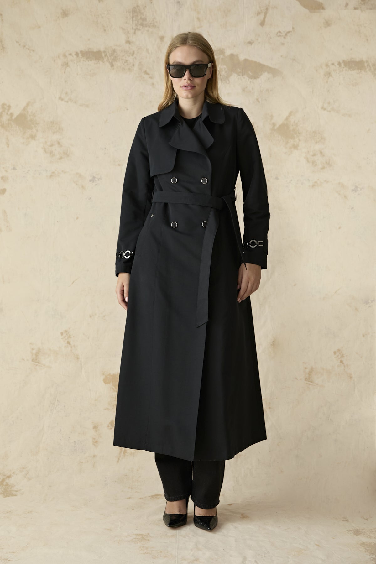 14043 LESNA TRENÇ 38-48 Siyah Trençkot 14043