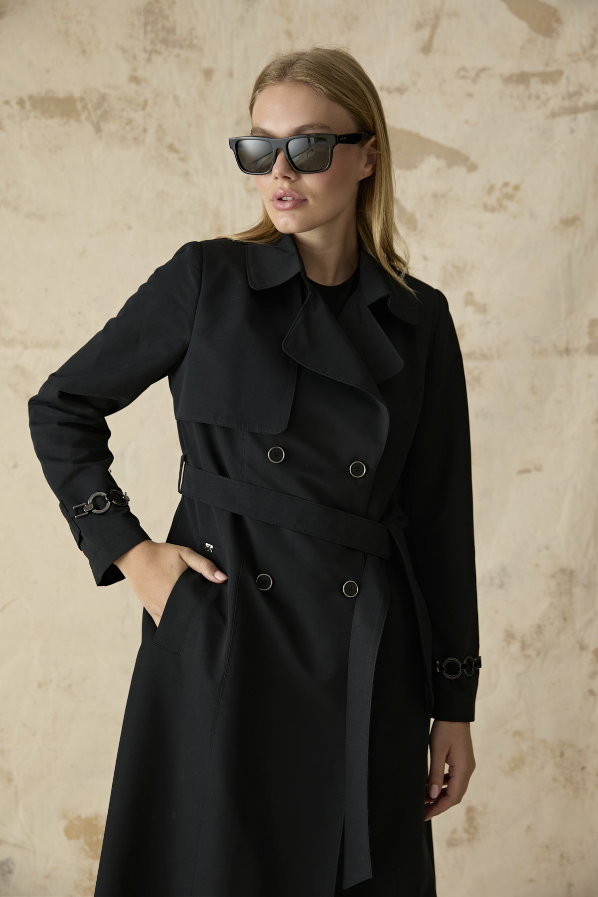 14043 LESNA TRENÇ 38-48 Siyah Trençkot 14043