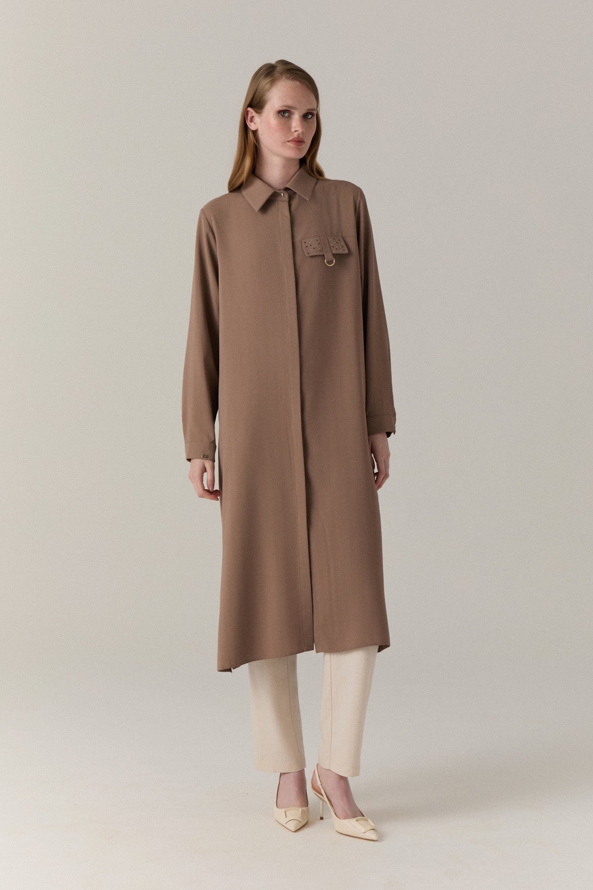 T-1428 LİYA TUNİK 44-52 Mocha Tunik 1428