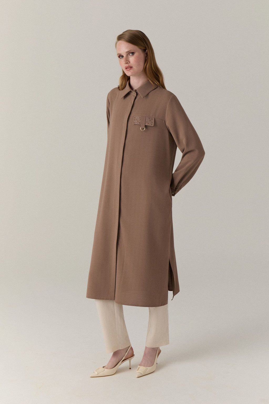 T-1428 LİYA TUNİK 44-52 Mocha Tunik 1428