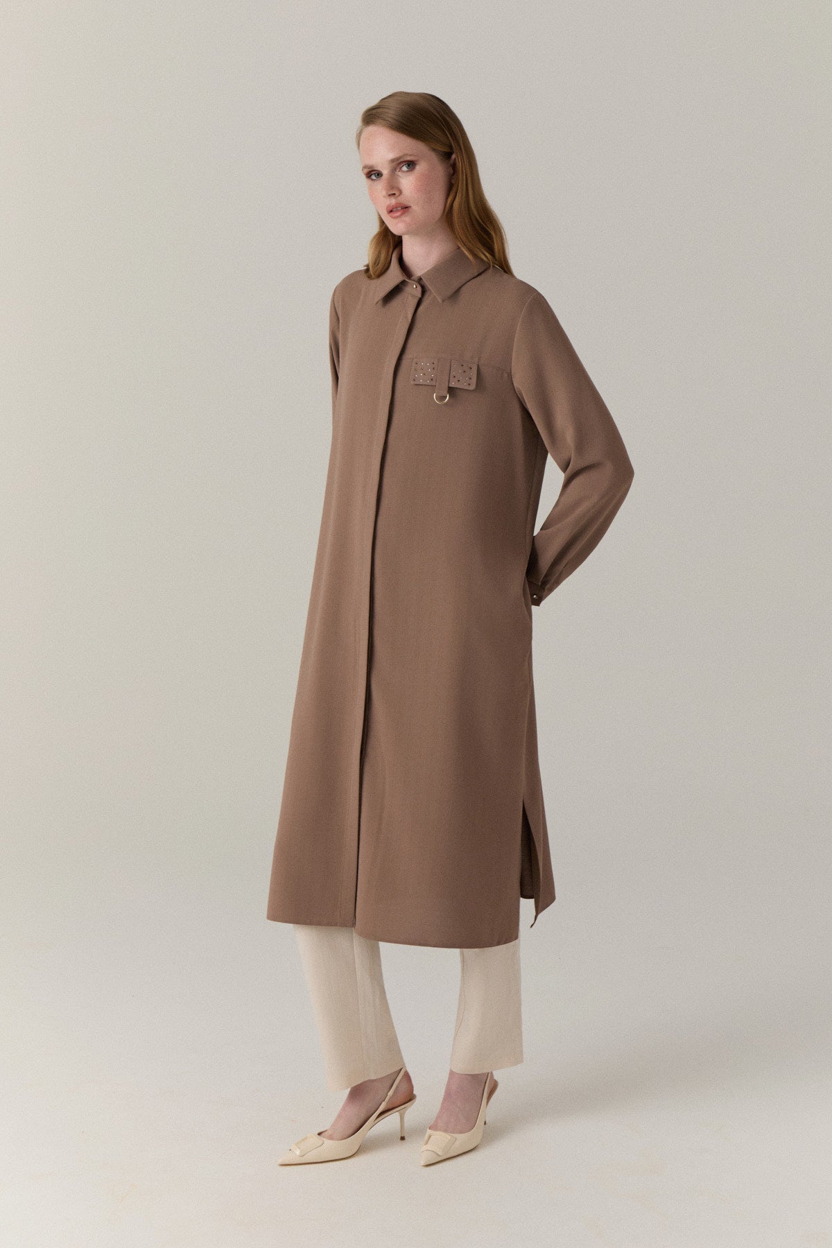 T-1428 LİYA TUNİK 44-52 Mocha Tunik 1428