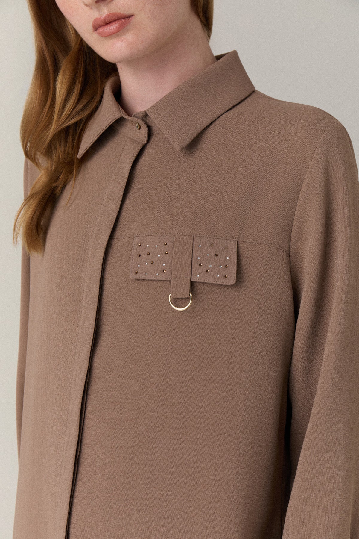 T-1428 LİYA TUNİK 44-52 Mocha Tunik 1428