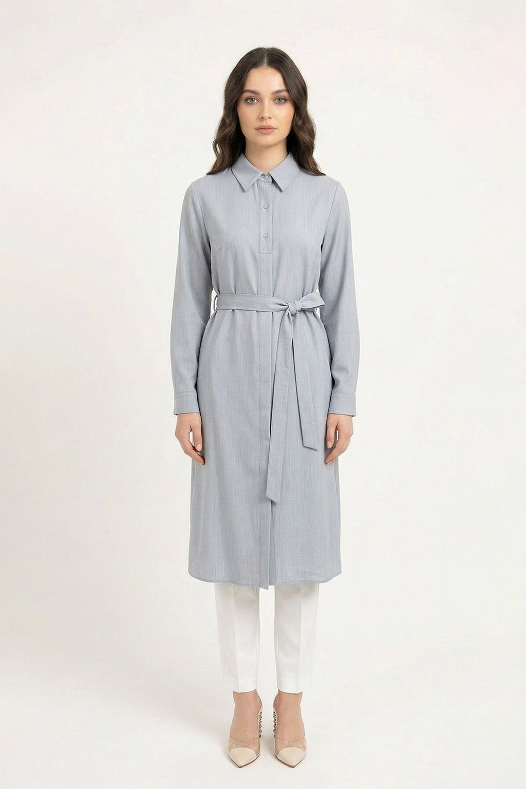T-1628 SAREL TUNİK 42-50 Gri/mavi Tunik 1628