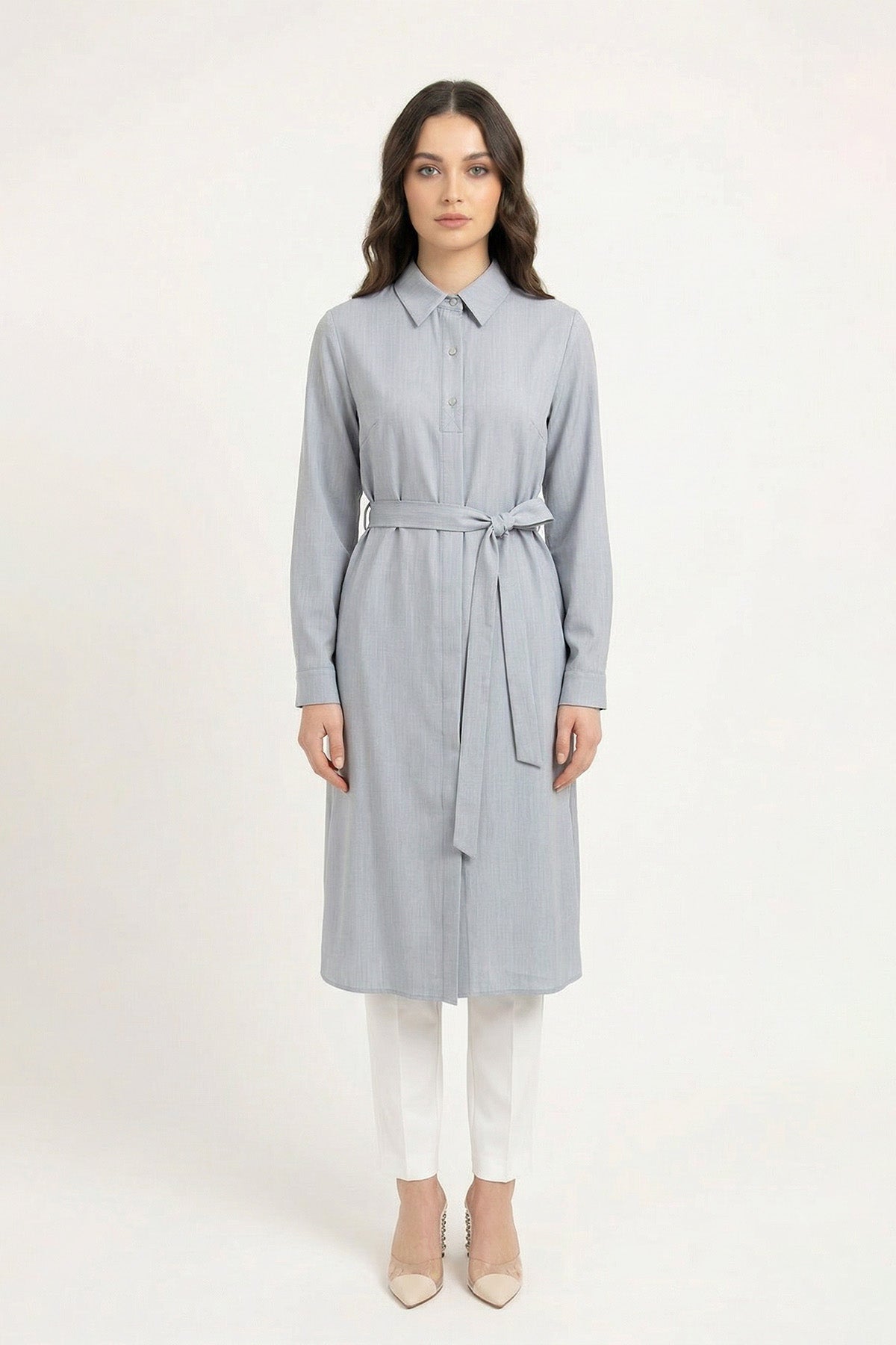 T-1628 SAREL TUNİK 42-50 Gri/mavi Tunik 1628