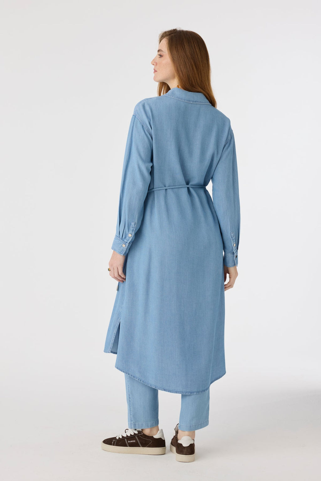 Kuşaklı Cep Detaylı Uzun Form Mavi Tunik 1639