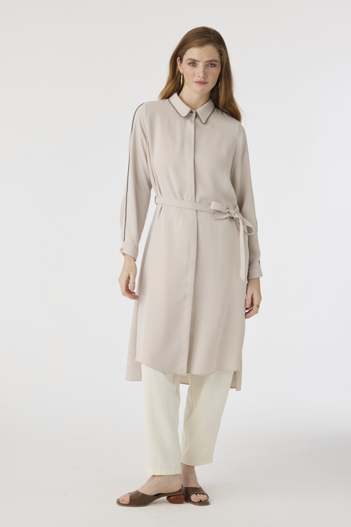 T-1646 TRAPHY TUNİK 38-46 Bej Tunik 1646