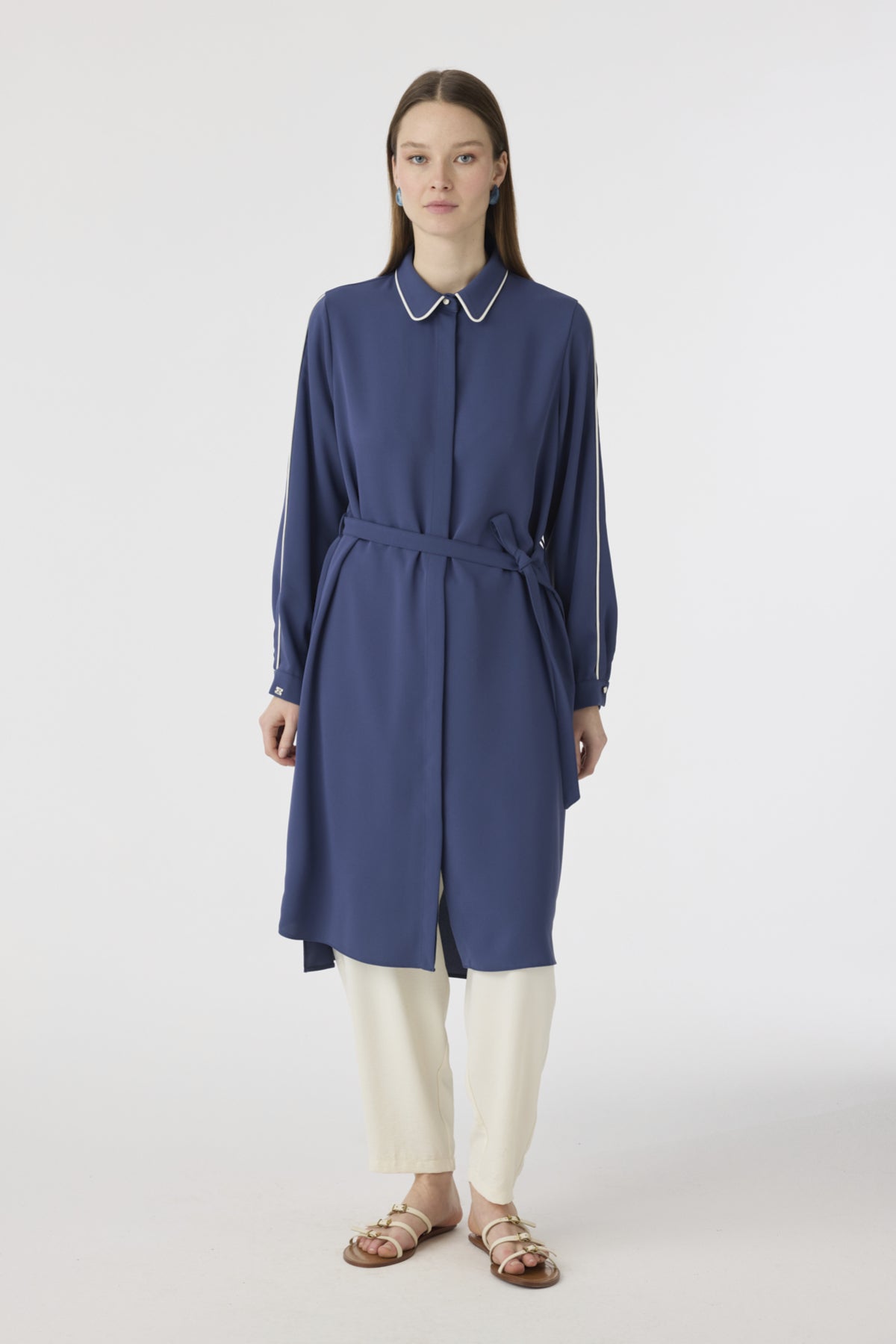 T-1646 TRAPHY TUNİK 38-46 Indigo Tunik 1646