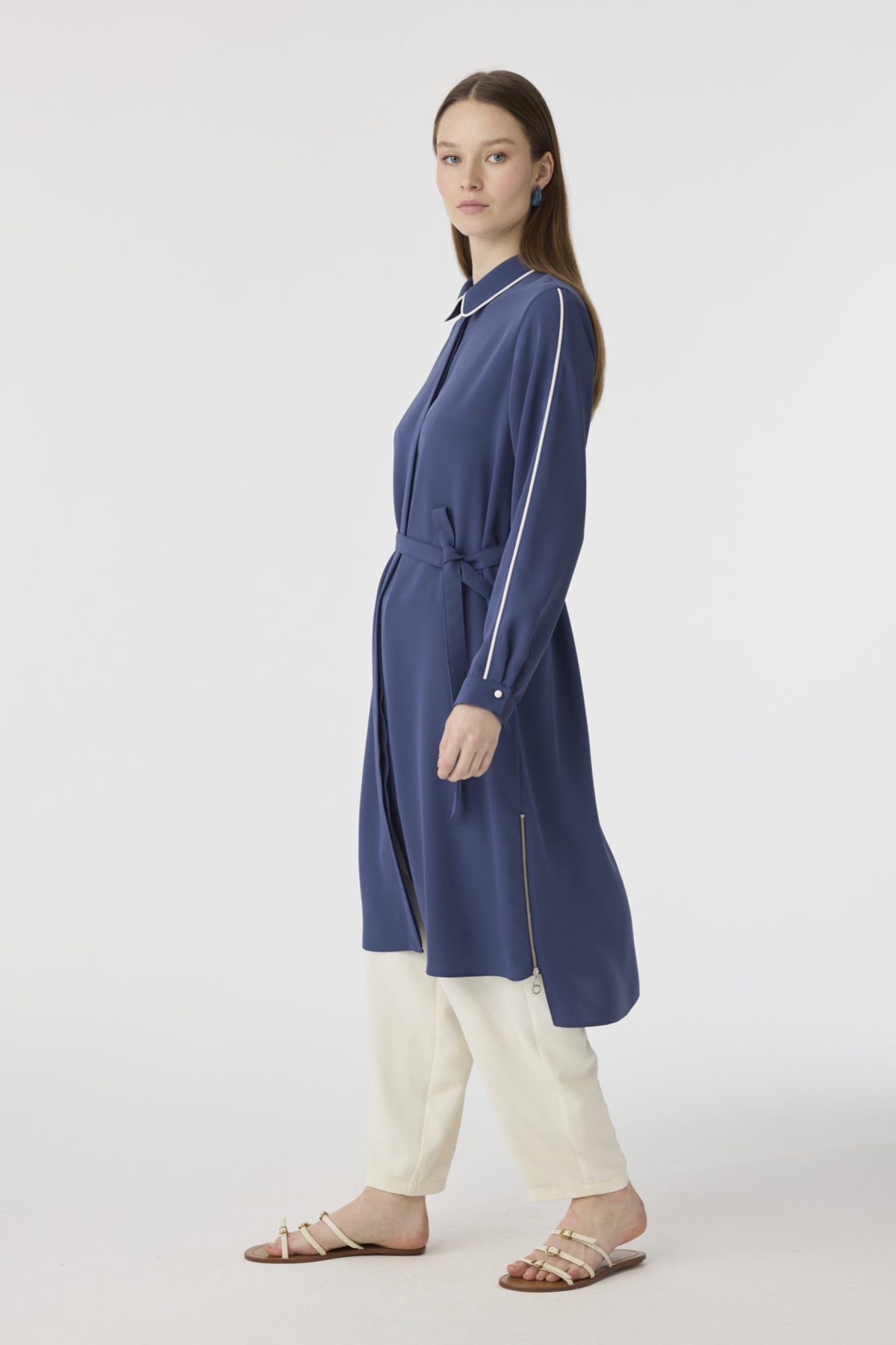 T-1646 TRAPHY TUNİK 38-46 Indigo Tunik 1646
