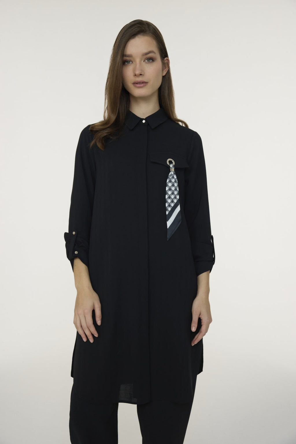 T-1654 LİYA TUNİK 38-46 Siyah Tunik 1654