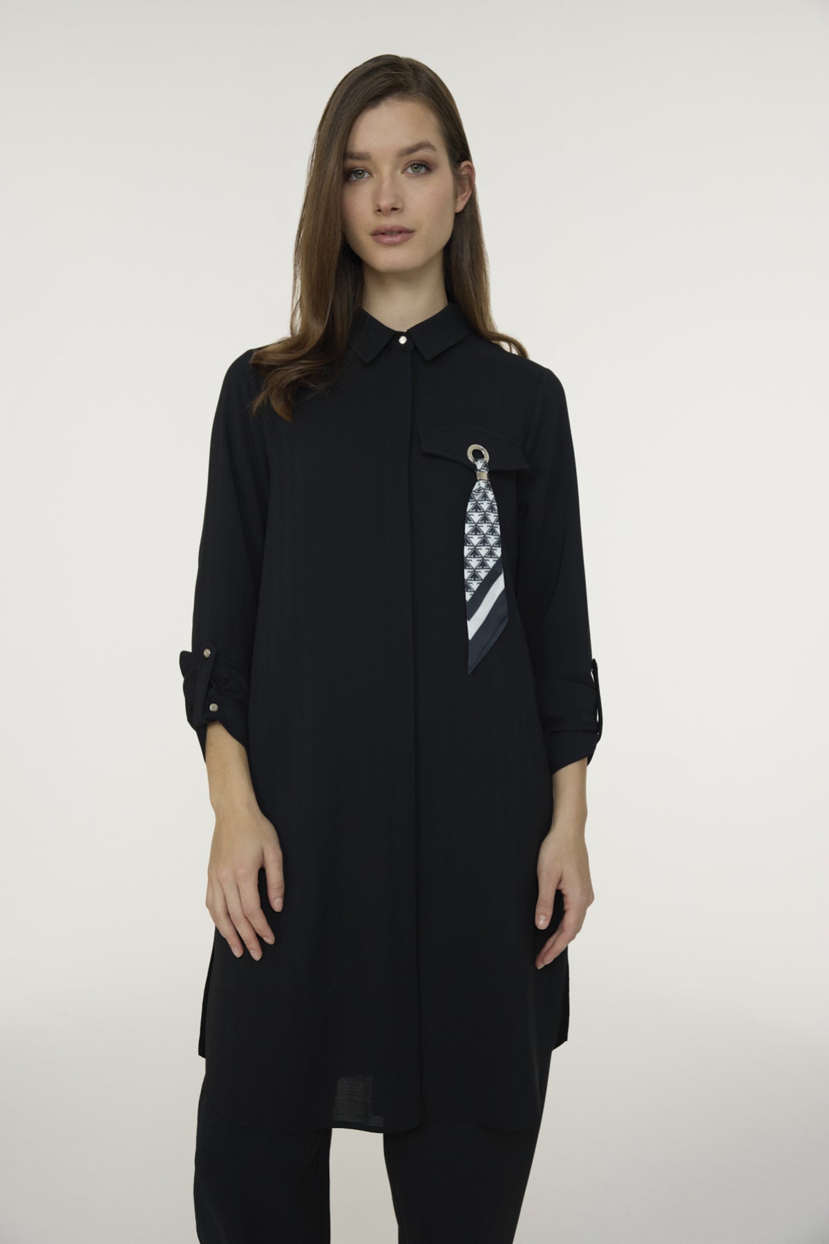 T-1654 LİYA TUNİK 38-46 Siyah Tunik 1654