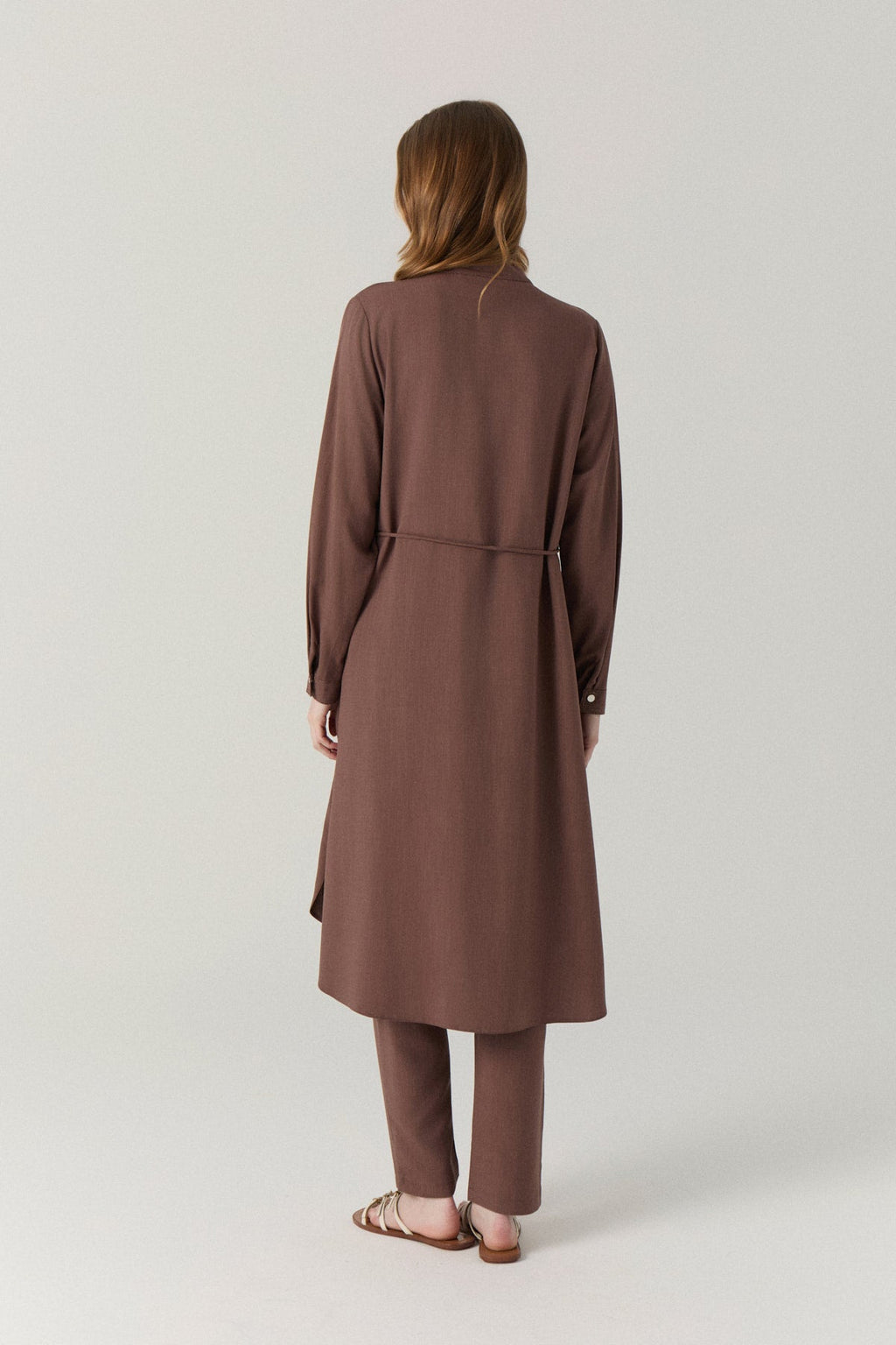 Hakim Yaka Minimal Detaylı Kahve Tunik 1664