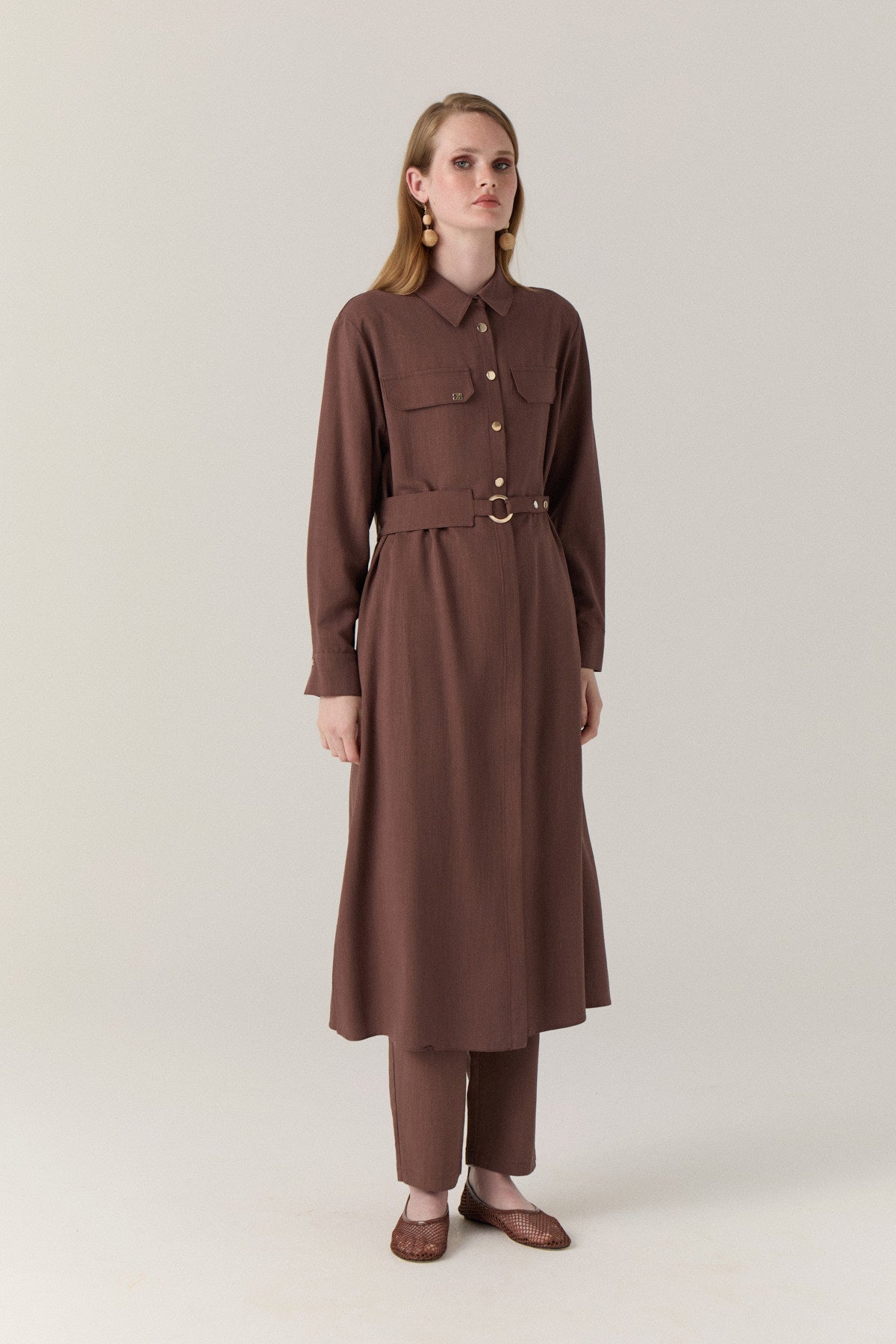 T-1667 SAREL TUNİK 38-44 Kahve Tunik 1667