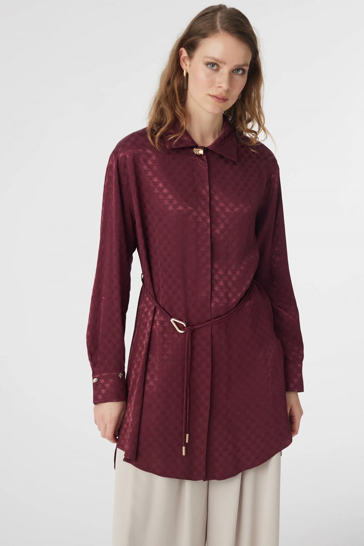 T-1670 GLAZE TUNİK 38-46 Bordo Tunik 1670