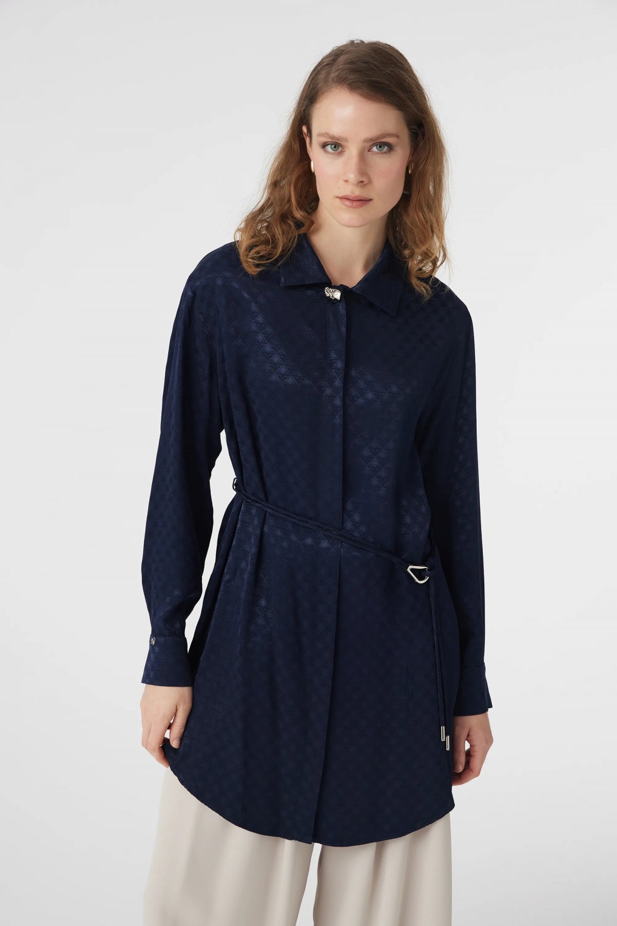 T-1670 GLAZE TUNİK 38-46 Lacivert Tunik 1670