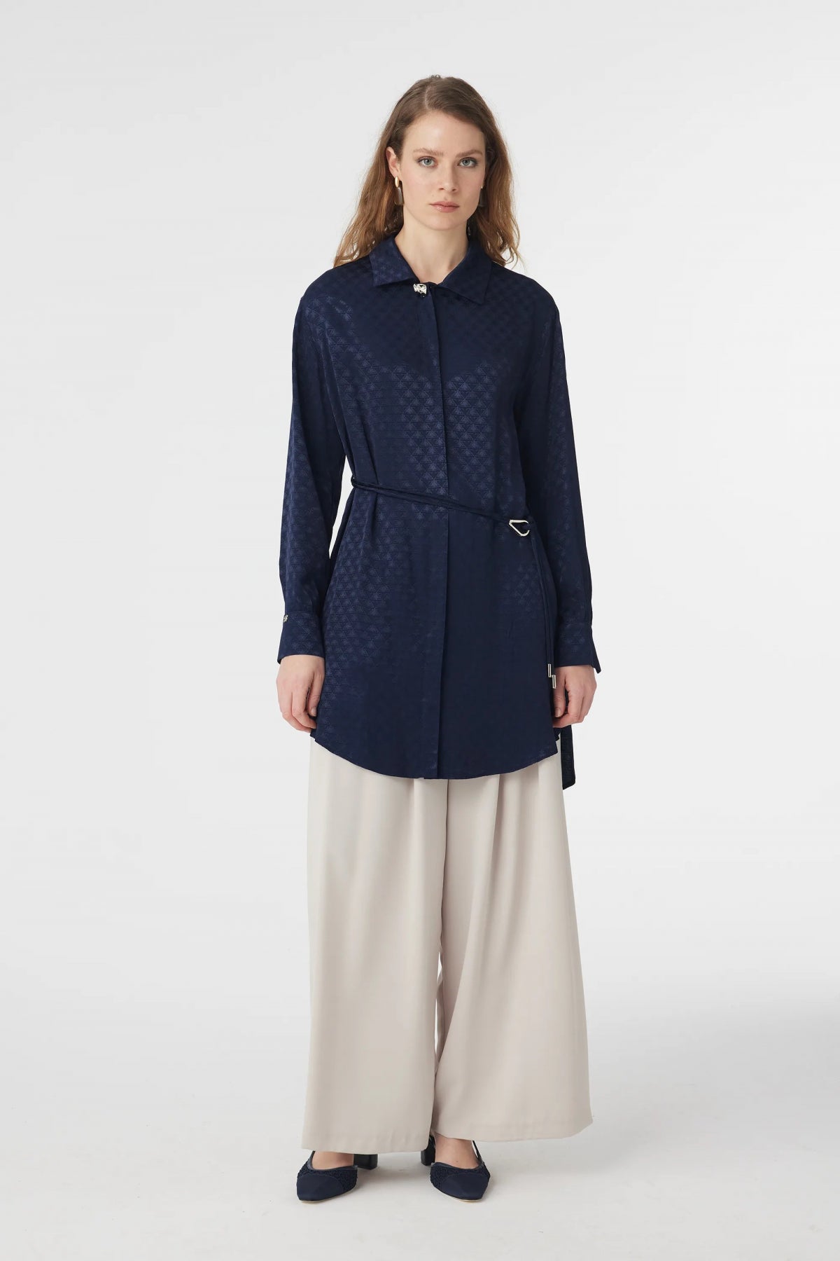 T-1670 GLAZE TUNİK 38-46 Lacivert Tunik 1670