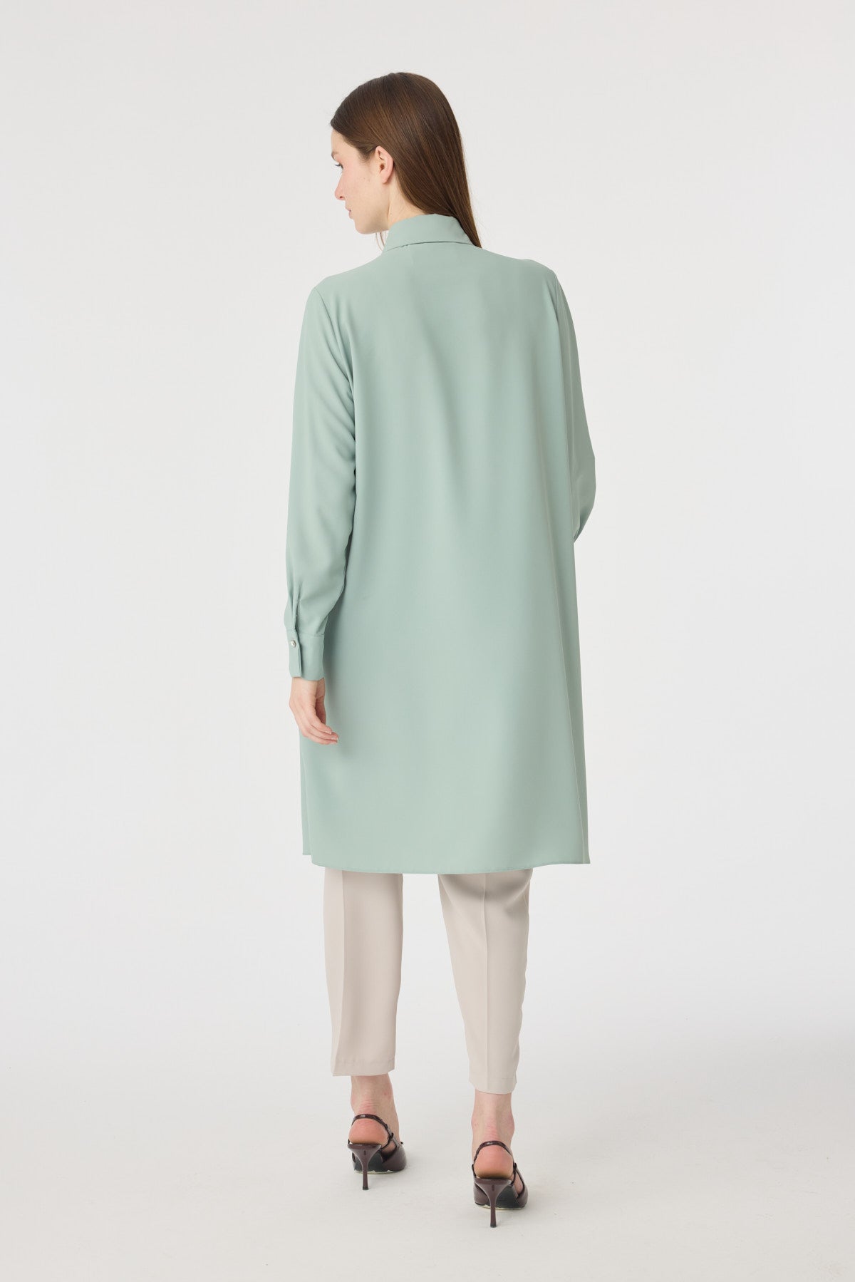İnci Detaylı Şal Yaka Ekru Tunik Mint Tunik 1672