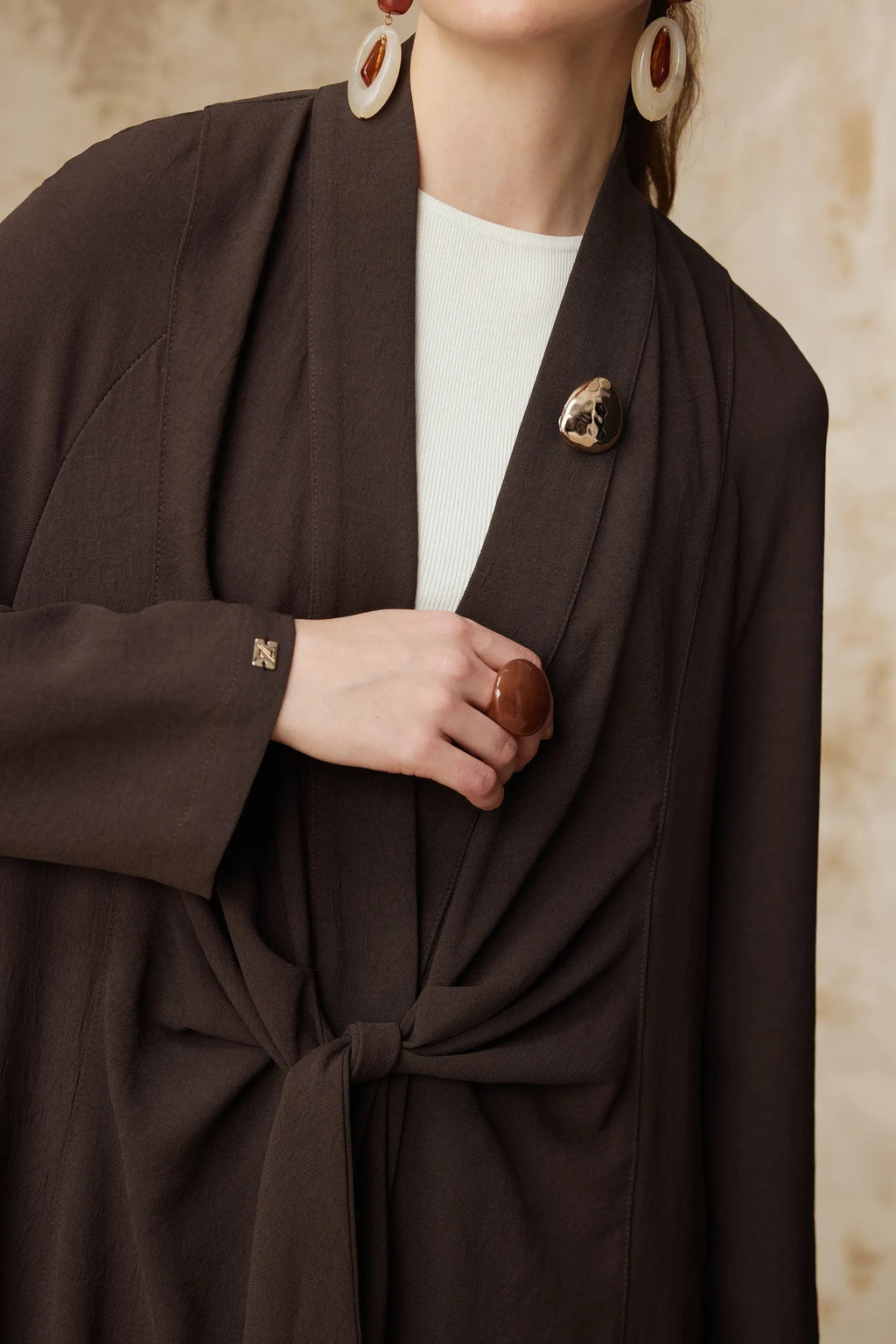Drape Detaylı Şal Yaka Kahve Takım 1912