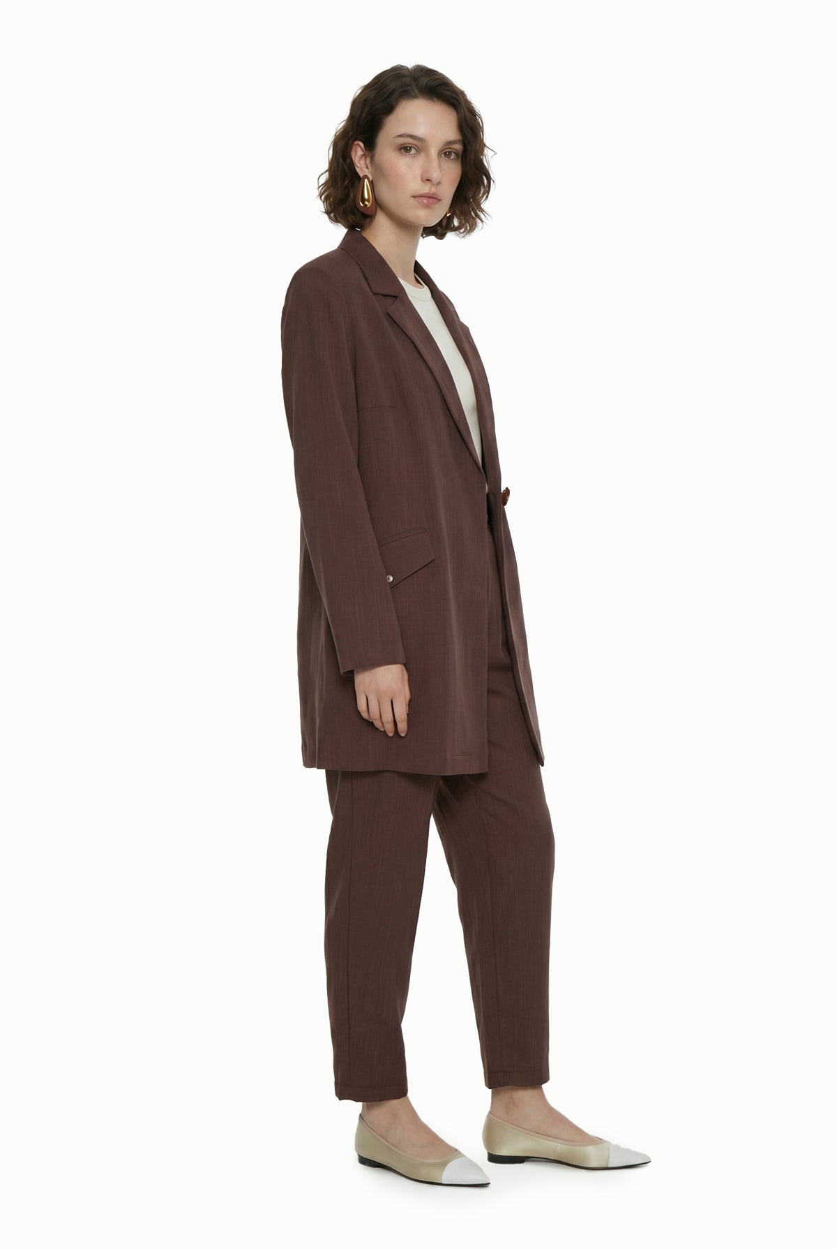 Blazer Yaka Aksesuar Detaylı Takım Kahve Takım 1952