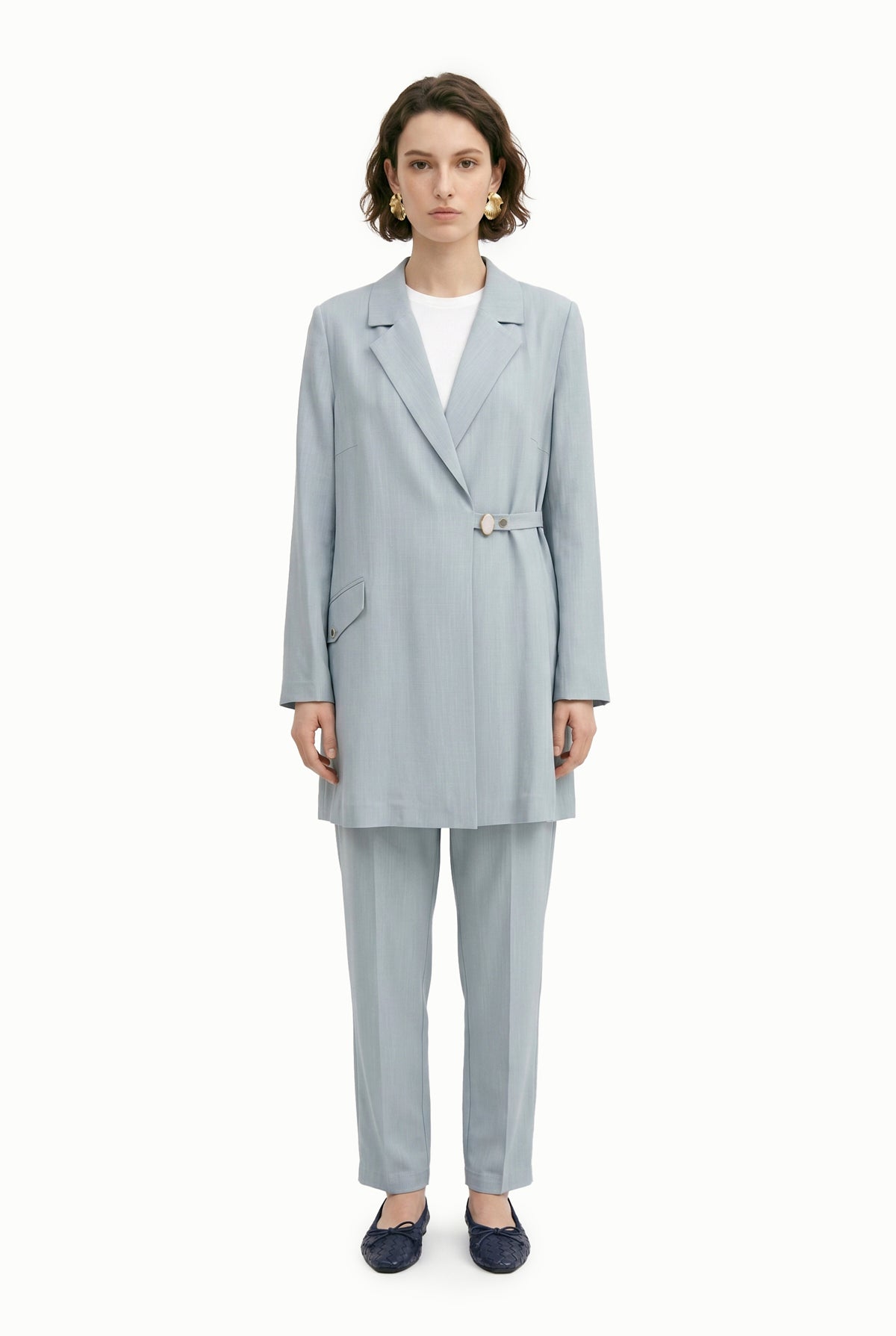 Blazer Yaka Aksesuar Detaylı Takım Gri/mavi Takım 1952