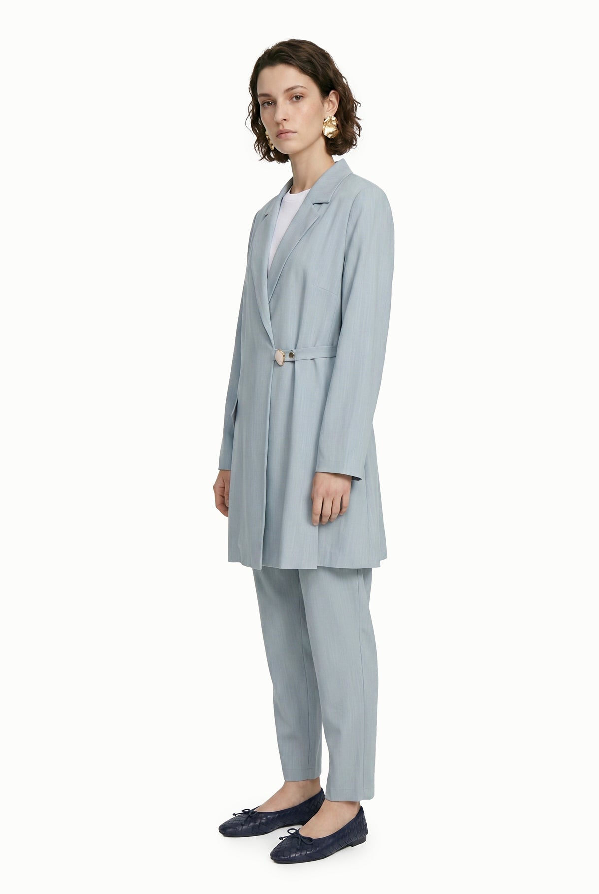 Blazer Yaka Aksesuar Detaylı Takım Gri/mavi Takım 1952