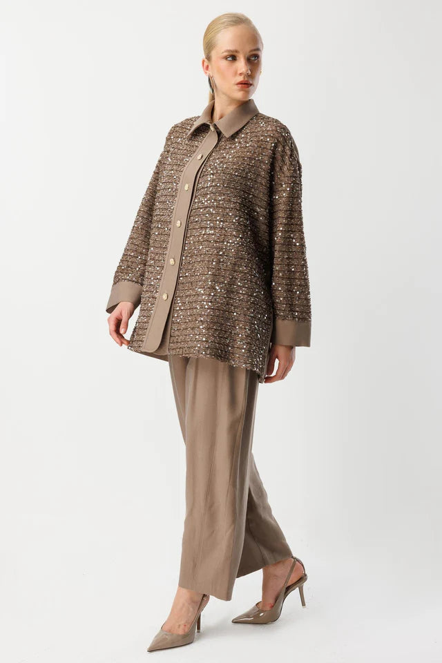 Pul Payetli Oversize Takım